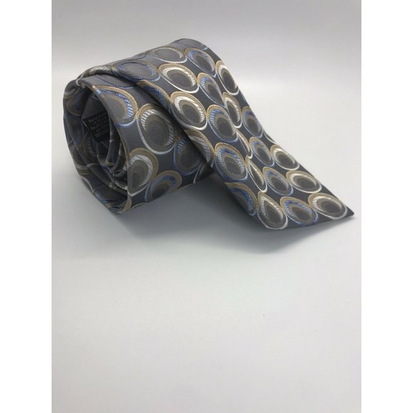 100% silk tie geometric circle designs grey blue white Concepts by Claiborne EUC - Picture 4 of 5